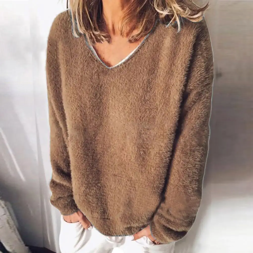 

Streetwear 5XL Large Size Soft Plush Sweater Casual Long Sleeve V-Neck Loose Pullovers Tops Autumn Winter Women Clothing Sweater