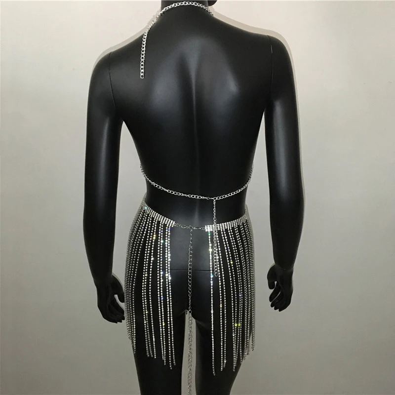 Серебристые сексуальные комплекты из 2 предметов многослойная металлическая