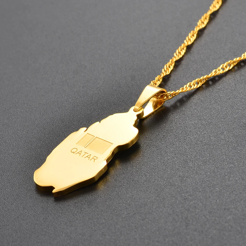 Ожерелье с подвеской в виде карты Катара Anniyo золотого цвета Qataris для
