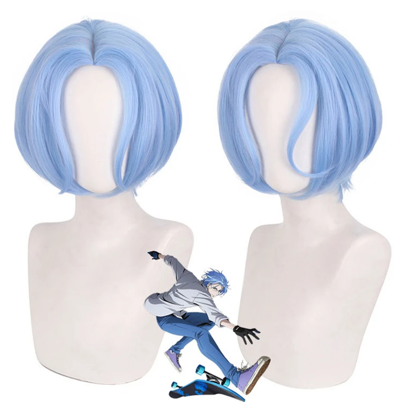 

SKâˆž Langa Cosplay Wig Light Blue Short Heat Resistant SK8 the Infinity SK Eight Short Party Straight Middle Part Mullet Hair