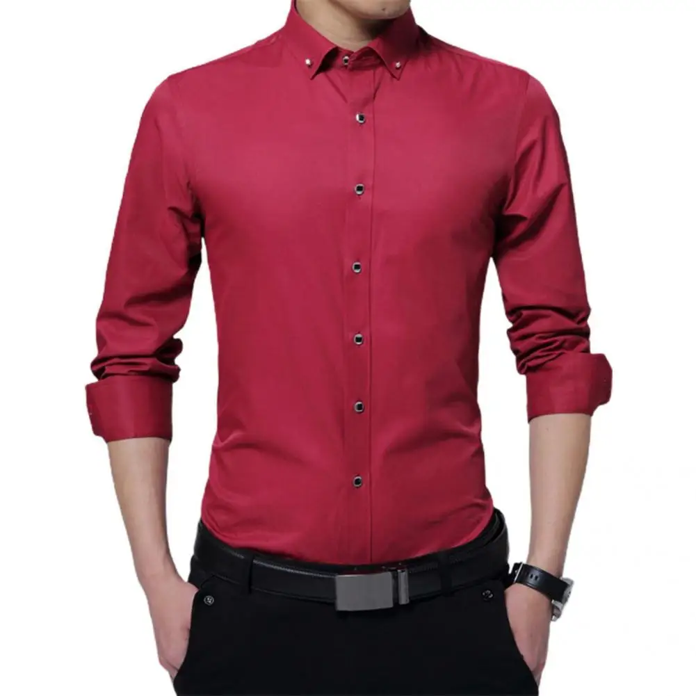 

Spring Shirt Drill Buckle Anti-iron Single-breasted Solid Color Soft Business Shirt Autumn Shirt for Daily Wear