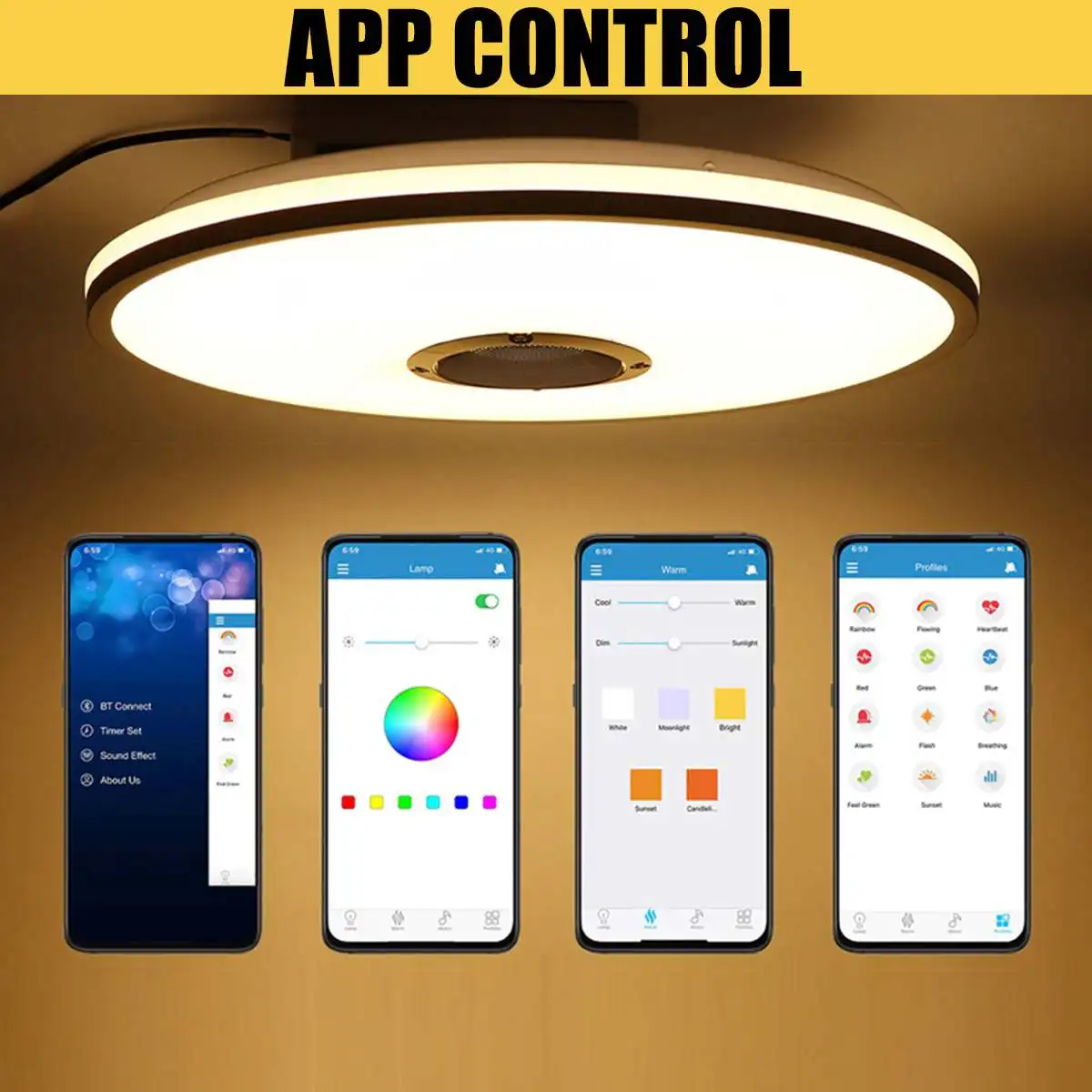 Lámpara de techo moderna con WiFi, iluminación LED RGB de 200W para el hogar, aplicación de música, bluetooth, música, inteligente regulable, para dormitorio