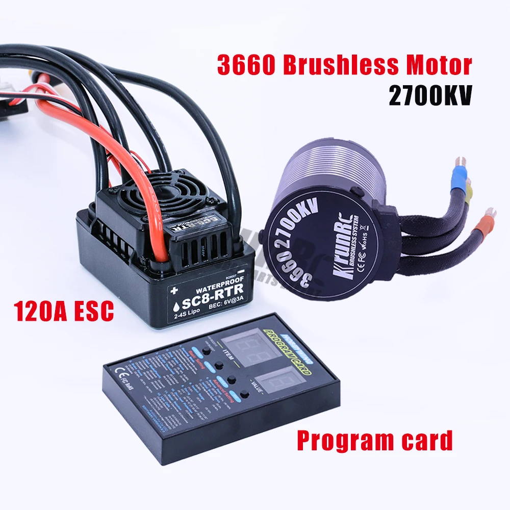 Hobbywing SC8-RTR 120A бесщеточный ESC+ 3660 2700KV/3300KV/3500KV/3800kv Бессенсорный двигатель+ Программа карты для 1/10 RC автомобилей - Цвет: ESC Card Motor 1