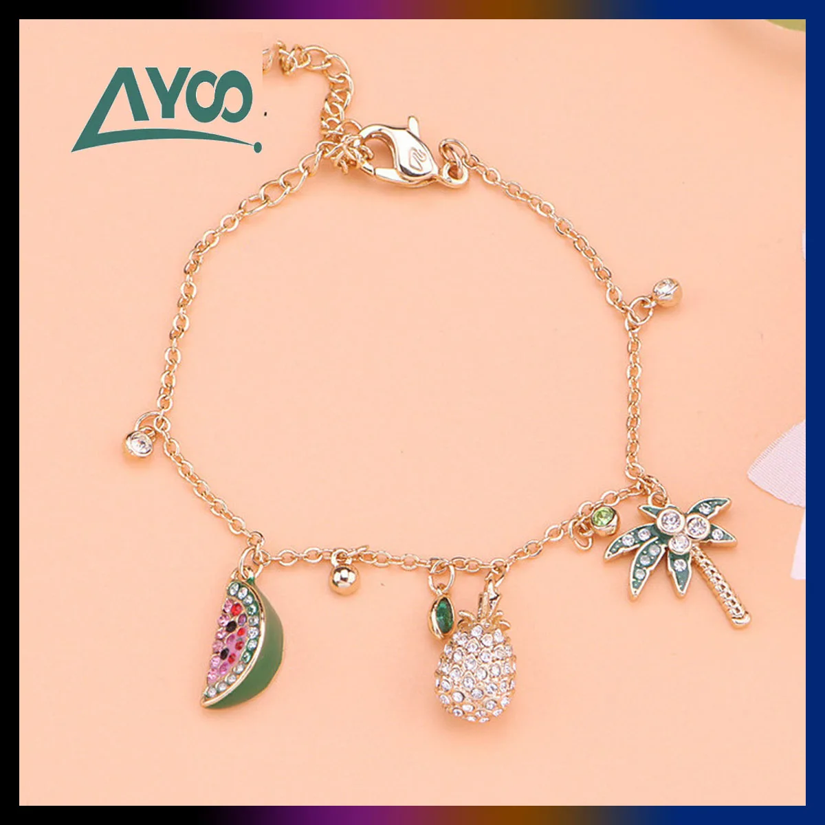 

High Quality SWA Original Fashion Jewelry Charm Crystal Lovely Pineapple Watermelon Coconut Tree Sweet Women's Bracelet
