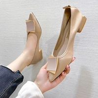 2021 spring summer new women high heel fashion comfortable metallic decoration girl slip on leather casual shoes single shoes