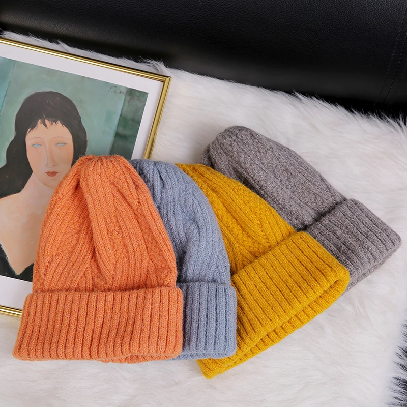 Новая однотонная хлопковая шерстяная шапка зимние шапки для мужчин утолщенная