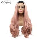 Парик Melody, длинные натуральные волнистые волосы, пепельно-розовые, с темными корнями, 13 х3, синтетические, термостойкие, для женщин