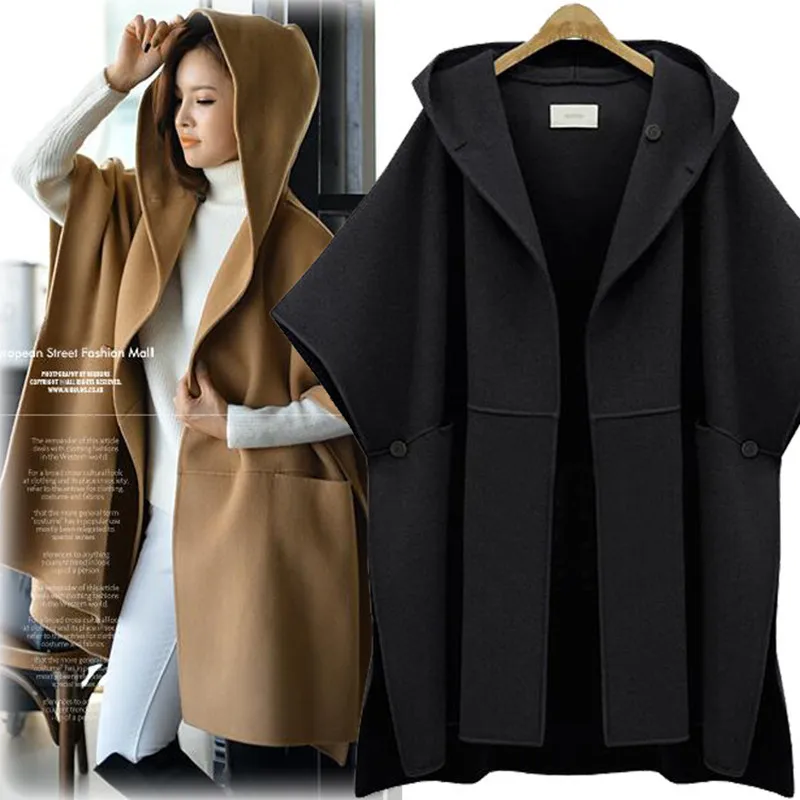 

Coats and jackets women 2021 F/W women's pure color loose bat sleeve wool cloak coat