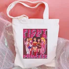 Веселые холщовые сумки на плечо с принтом алфавита и надписью Борьба как принцесса, модная сумка-мессенджер в стиле Харадзюку, большая многоразовая женская сумка-тоут