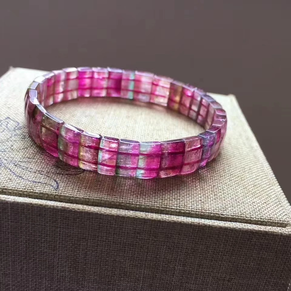 

Certificate Natural Watermelon Tourmaline Bracelet Bangle 10/5mm Red Clear Rectangle Beads Women Men Fashion Stone AAAAA