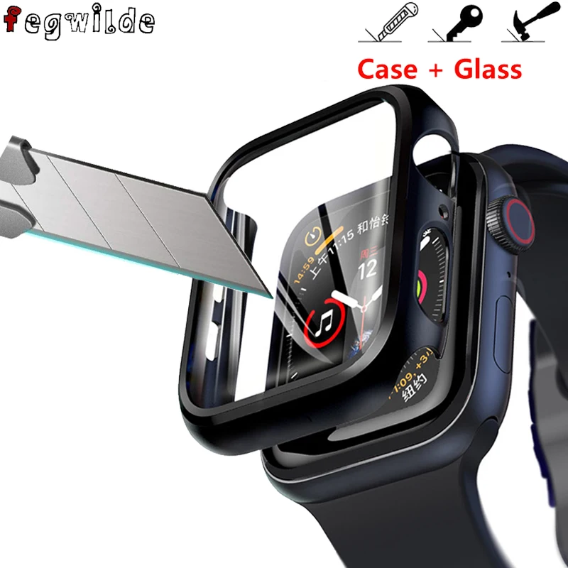 Защитный чехол для apple watch 44 мм 40 мм iWatch 5 4 3 2 1 42 мм 38 мм закаленное стекло+ чехол бампер аксессуары для apple watch