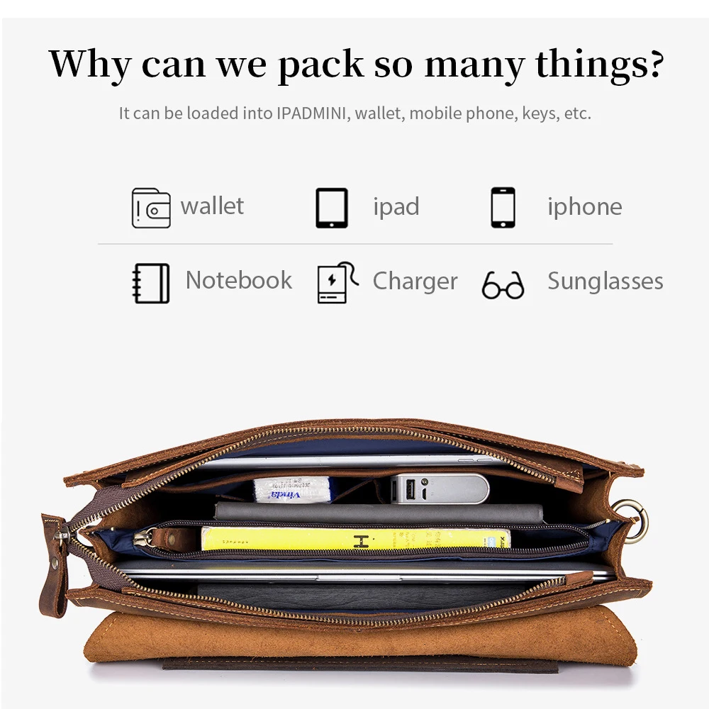 Портфель мужской из 100% натуральной кожи брендовый винтажный мессенджер Крейзи