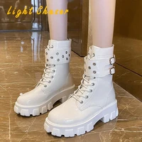 2021 winter women platform boots chunky ankle booties female leather zipper round toe boots ladies shoes combat boot botas mujer