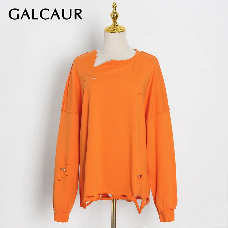 Корейский Женский свитшот GALCAUR с круглым вырезом и длинным рукавом дизайнерские