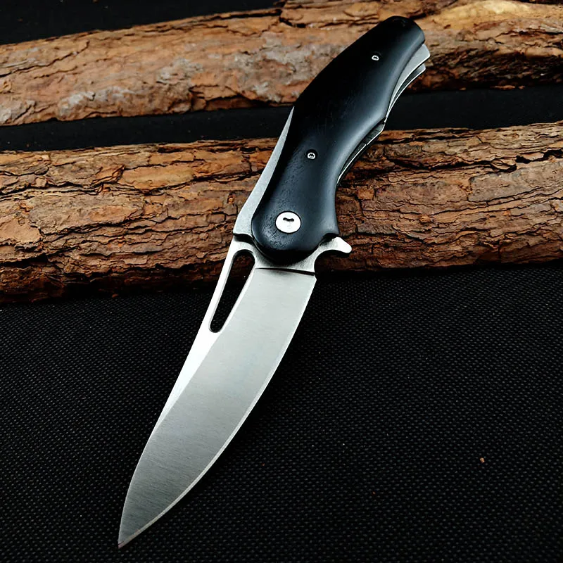 Black wooden handle Складной нож D2 лезвие деревянная ручка для выживания на открытом воздухе туристический карманный нож деревянная ручка для рыбалки EDC ножи ручные инструменты - Цвет: Black wooden handle