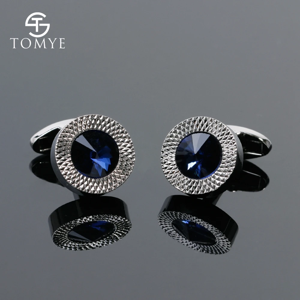 TOMYE роскошные запонки Серебряный цвет синий спутниковый камень высокое качество
