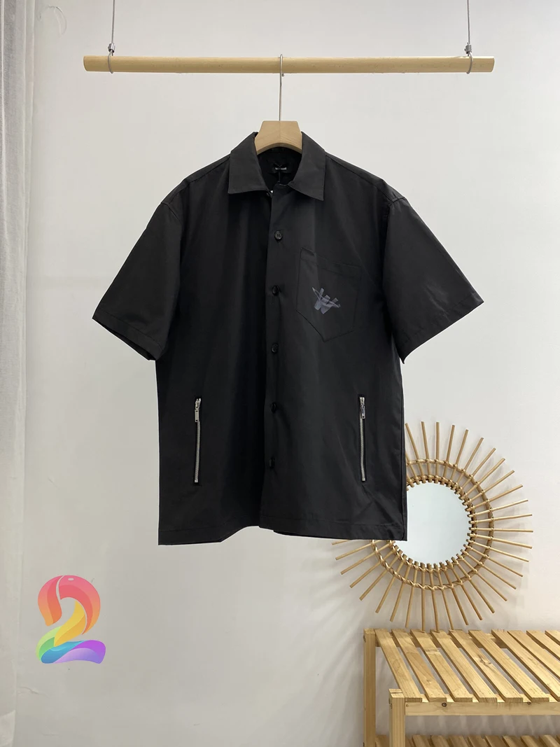 

Welldone Summer Men's Clothing High Quality Retro Metal Design Pocket Zipper Short Sleeve Shirt We11done Fashion Women's Shirt