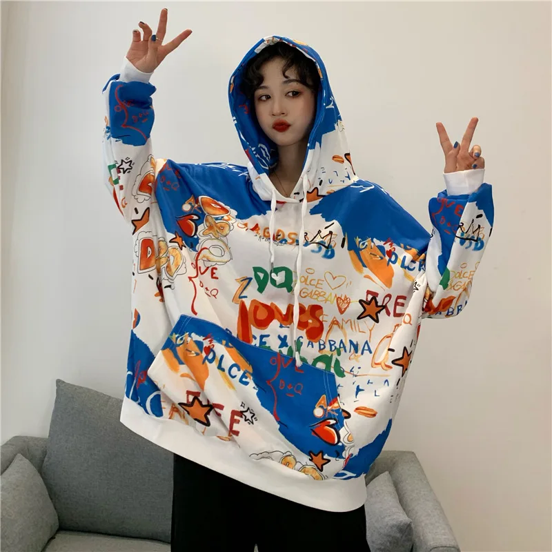 

Dropshipping Harajuku Loose Oversized Hoodies Graffiti Print Gothic Korean Hoodie High Streetwear Fashion Hoodie Pullover
