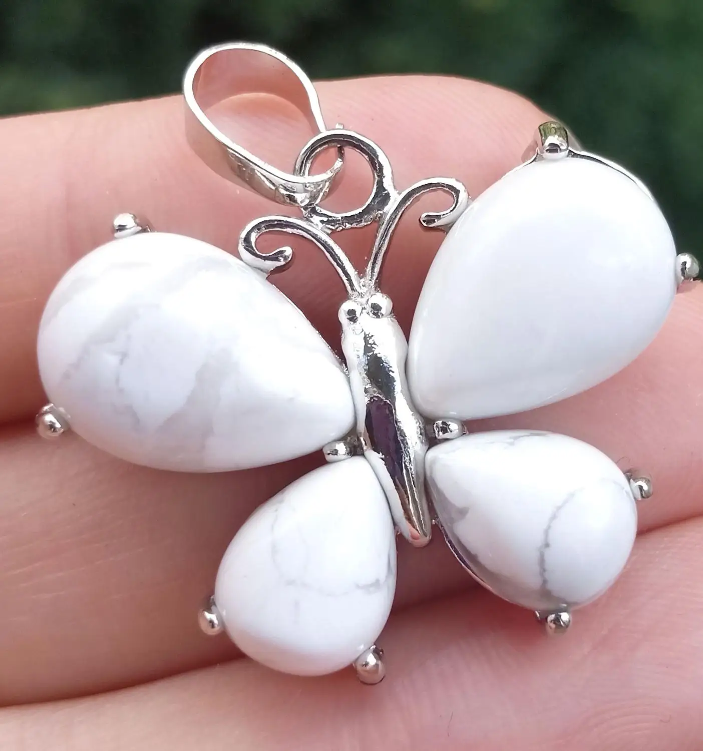 Белый бирюзовый камень бабочка кулон драгоценные Камни бусы из драгоценных