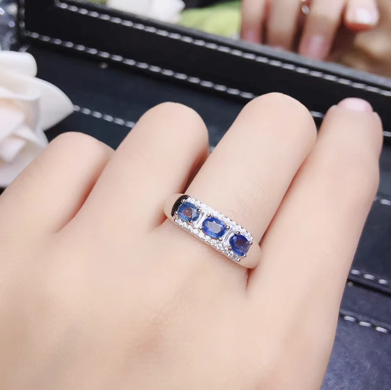 За ювелирных изделий натуральный настоящий синий сапфир кольцо Бесплатная