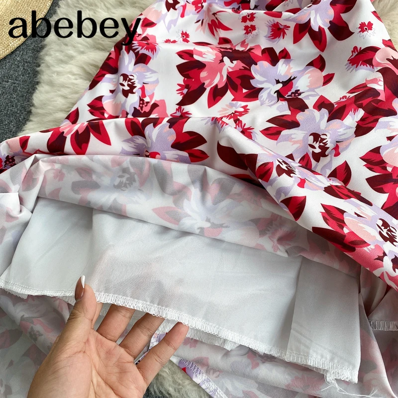 

Women Summer Print Ruffles Dress Korean Elegant V Neck Sleeveless Dresses Summer Bohemian Strap Midi Dress