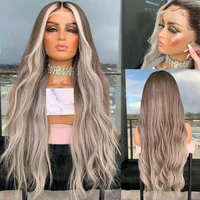 full lace human hair wigs ombre light grey natural wave wig ash blonde highlights 13x413x6 lace front wig pre plucked 150