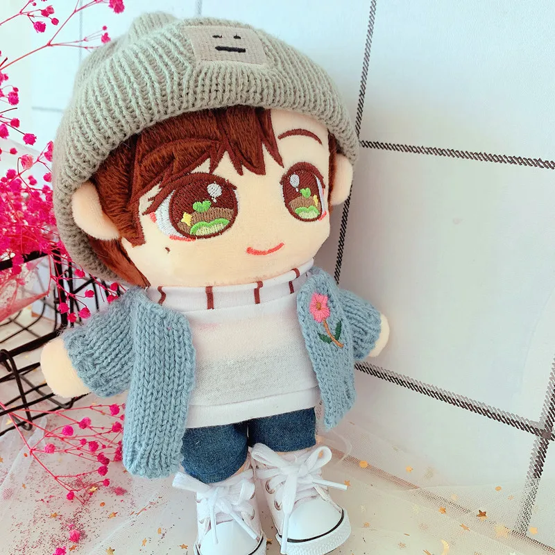 

20cm Plush Doll's Clothes shoes pants Knitted hat sweater Accessories for Korea Kpop EXO Idol Dolls Clothing Fans Gift