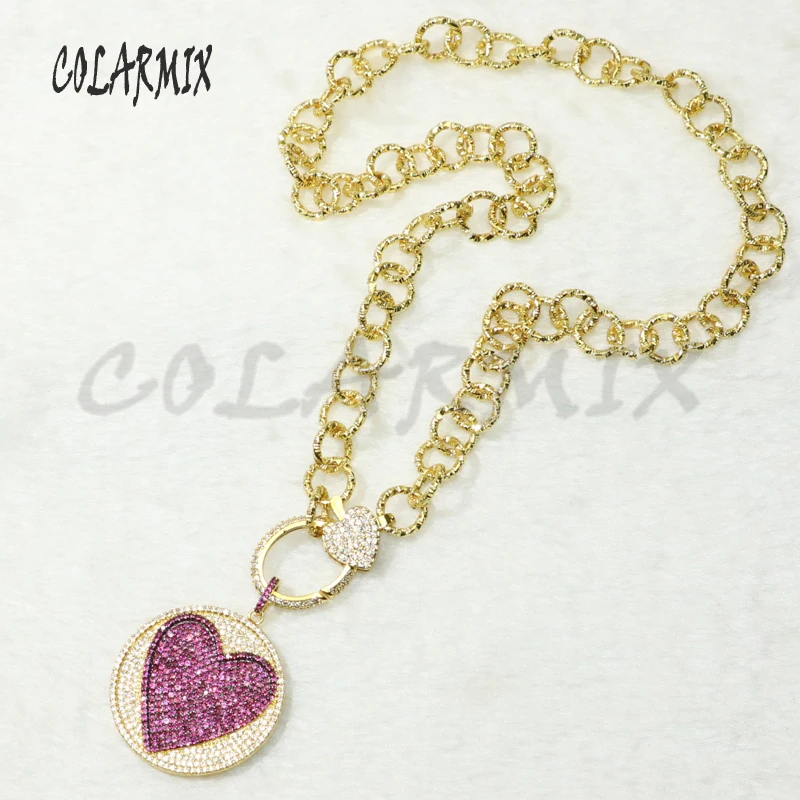 Модное ожерелье с подвеской в виде большого сердца из циркония 2 шт. застежкой