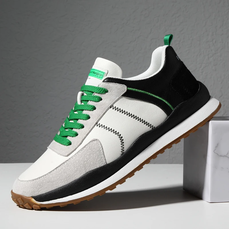 

Men's Casual Shoes Luxury Genuine Leather Mixed Color Breathable Sneakers Outdoor Sport Soft Soles Comfortable Lace-Up Shoes