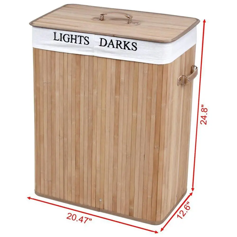

Double-lattice Bamboo Folding Basket Storage with Cover Household Organizer Large Laundry Hamper Waterproof Home Laundry Basket