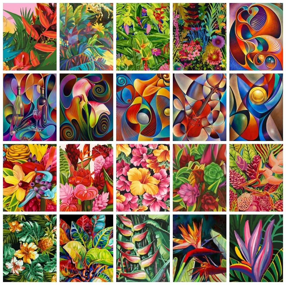 

AZQSD Picture By Numbers Leaf Home Decor HandPainted On Canvas Abstract Flower Coloring By Numbers 40x50cm Framed