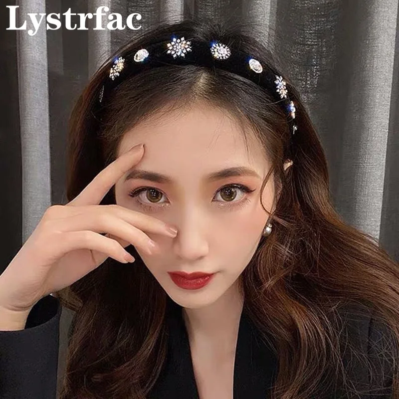 Лента для волос Lystrfac Retro из черного бархата с кристаллами для женщин и девочек, женский дикий роскошный барочный головной убор, элегантный головной убор.