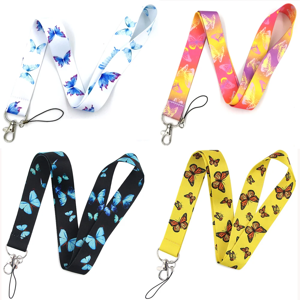 

Beauty Butterfly Neck Strap Keychain Lanyard for Keys ID Card Badge Phone Holder Hang Rope Webbing Ribbon Mobile Accessories