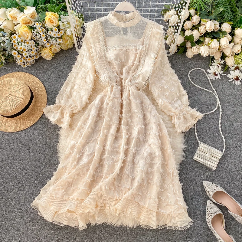 Новинка 2020 модная женская одежда винтажное платье с пышными рукавами женское