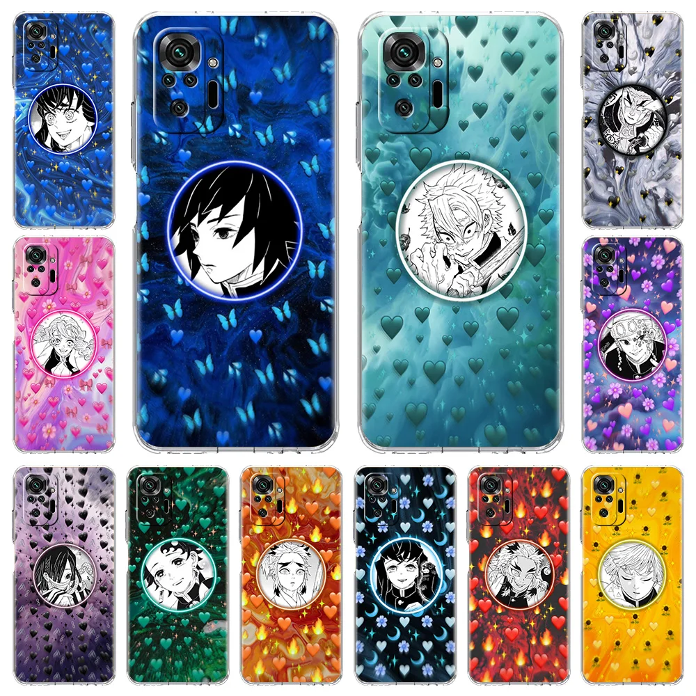 

Phone Case For Xiaomi Poco X3 NFC M3 F3 Redmi Note 9S 9 8 10 Pro 7 8T 9C 9A 8A K40 Clear Cover Demon Slayer Anime Flower Love