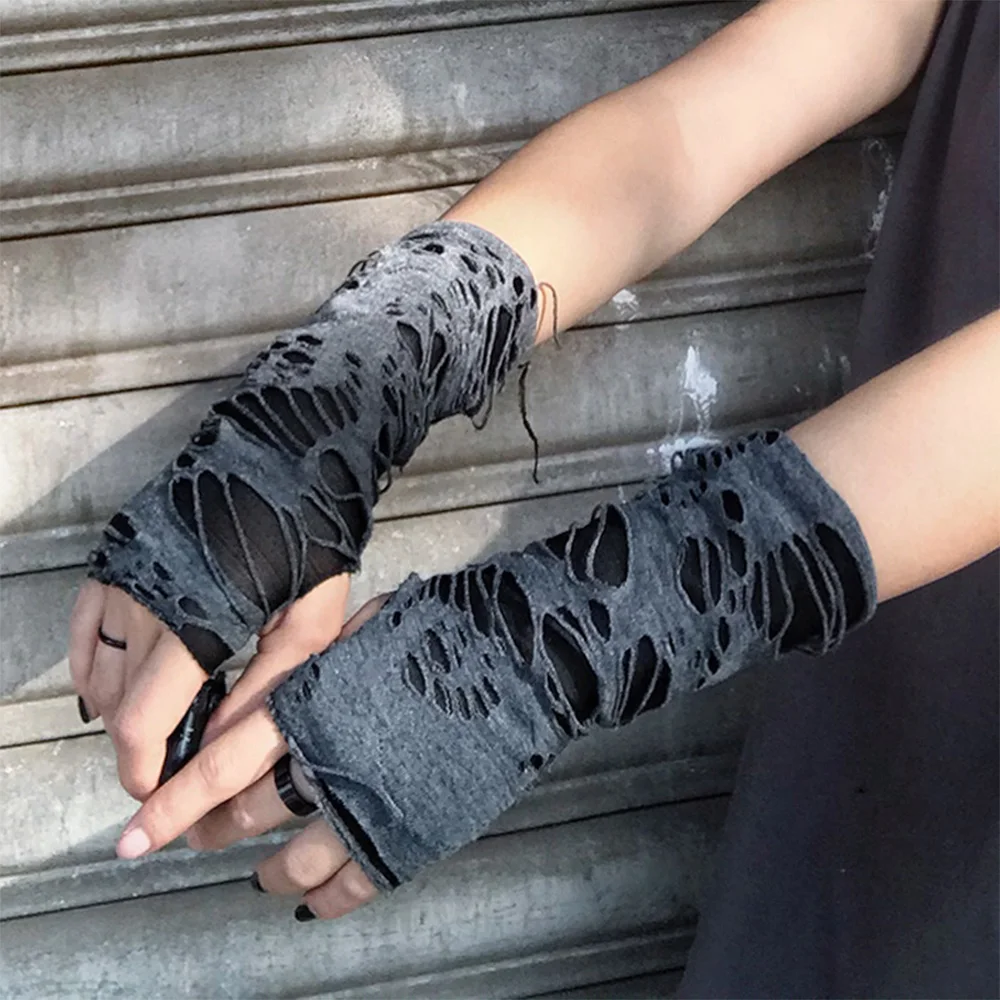 

2021 Punk Trendy Black Broken Slit Design Unisex Glove Fingerless Sport Cool Women Men Half-finger Mitten Accessories
