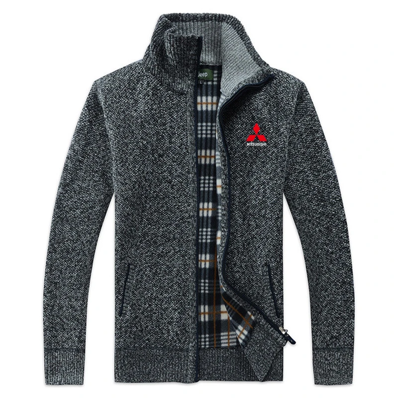 

Mitsubishi car LOGO new men's business casual sweater cardigan men's slim knitted sweater coat autumn and winter M-3XL