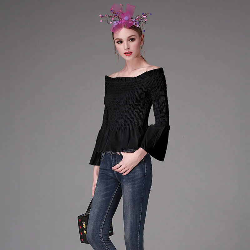 Стильные женские сексуальные осенние тонкие топы с открытыми плечами блуза