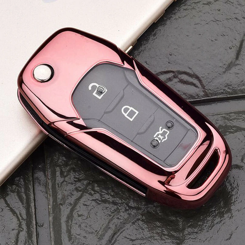 Pink Модный ТПУ полный SealedCar ключ чехол для Ford складной эскорт Everest Mondeo - Название цвета: Pink