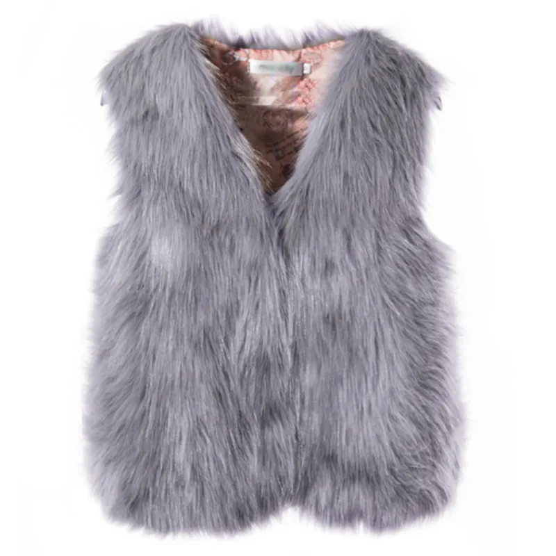 

Женский жилет из искусственного лисьего меха, Повседневная однотонная плюшевая куртка средней длины без рукавов, уличная одежда, осень-зим...