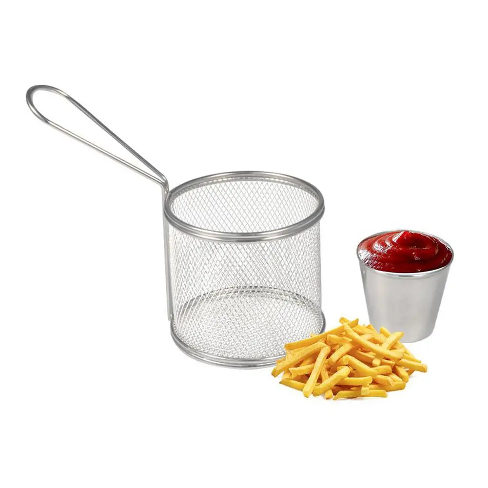 

4 PCS Mini Fry Baskets Round Steel Fries Holder Corrosion And Heat Resistance Mesh Fryer Basket Food Table Serving Baskets For
