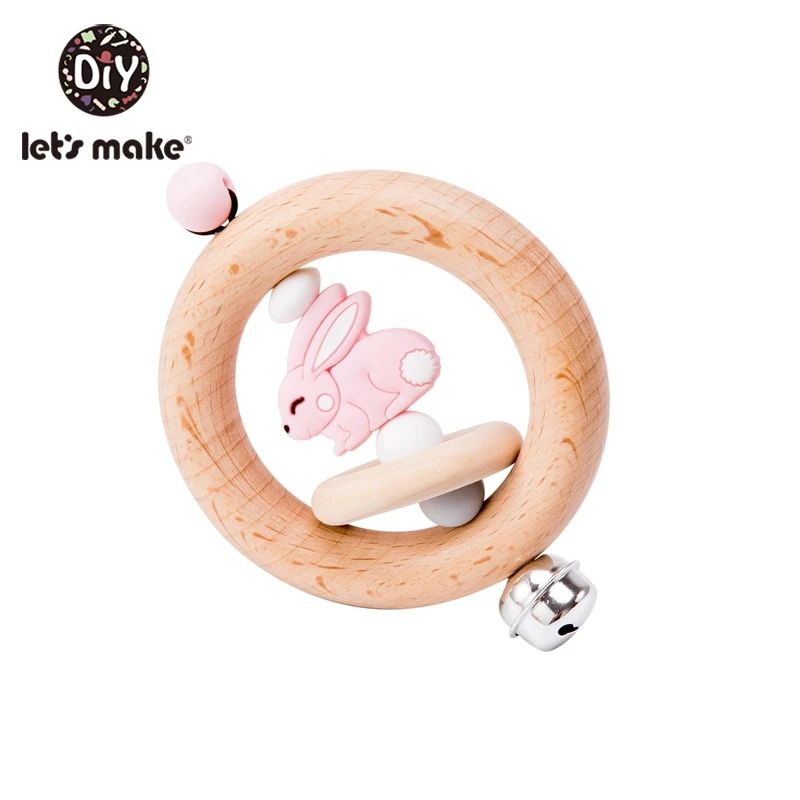 rabbit Let'S Make 1 шт. миниатюрные деревянные кольца в виде животных, детские игрушки для игр, детские погремушки для мобильного телефона, деревянные детские подвижные музыкальные игрушки для новорожденных - Цвет: rabbit