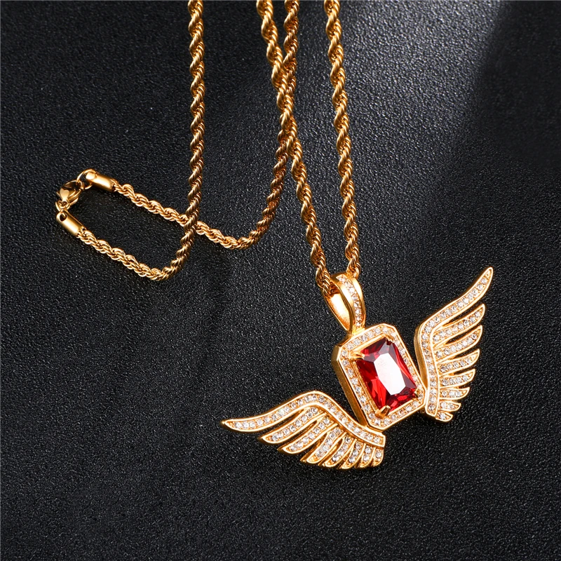 Bling Iced Out квадратные стразы ожерелья с крыльями Подвески для мужчин и женщин