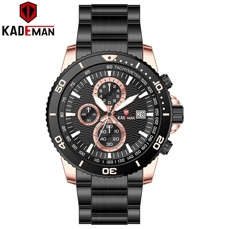 

KADEMAN Top Brand Luxury Fashion Mens Watches Stainless Steel Chronograph Quartz Watch Men Sport Male Clock Relogio Masculino