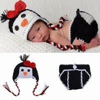 2pcsset newborn photography props cartoon penguin crochet knit hat pant set girls boys unisex photography accessories
