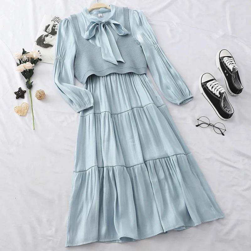 SINGRAIN осеннее женское длинное платье с рюшами элегантное длинными рукавами