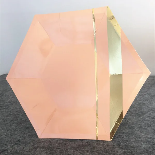 32 шт. 9 дюймов (23 см) золотые Румяна розовые бумажные тарелки 7 шестигранные