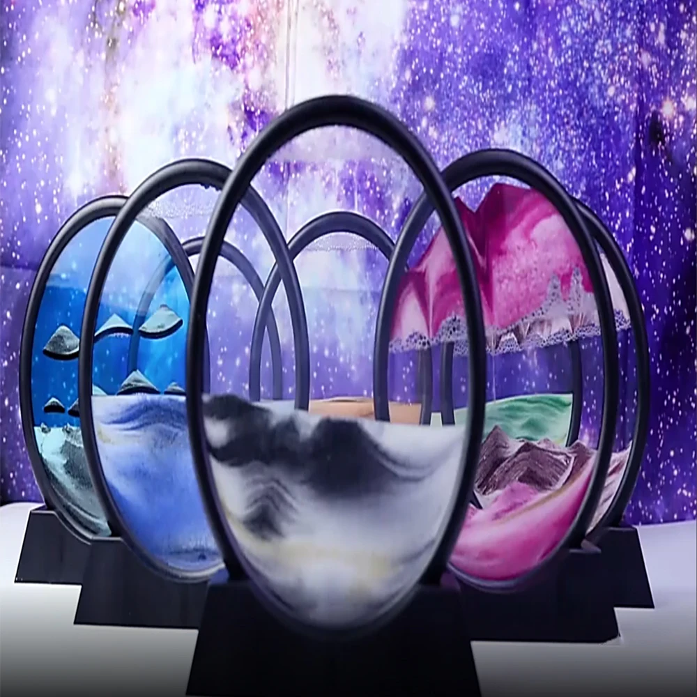 Reloj de arena 3D para ni&ntilde;os, 7 pulgadas, imagen de Arte de arena m&oacute;vil, cristal redondo 3D, paisaje de arena de mar profundo, pantalla en movimiento, marco de arena corriente, decoraci&oacute;n del hogar-1