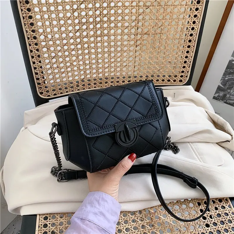 

Women Sexy Retro Crossbody Bags PU Chains Handbag Shoulder Diamond Lattice Elegant Ladies Purse Luxury Designer Female Fashion