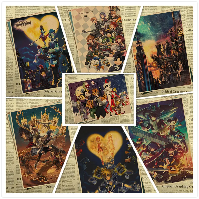 Постеры из крафт бумаги Kingdom Hearts настенные постеры для дома и бара домашний декор